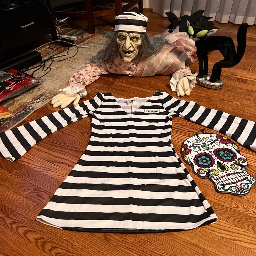 Prisoner/Convict/Jailbird Costume⚡️🛳🌬⚡️🚚🌬 ⏰SUPER FAST SHIPPING ⚡️🛳💨 ⚡️🚚💨